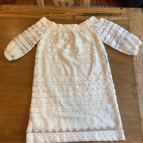 Trina Turk Hoku Embroidery Stripe Lace Off Shoulder Dress Mini Small Ivory - Picture 10 of 11